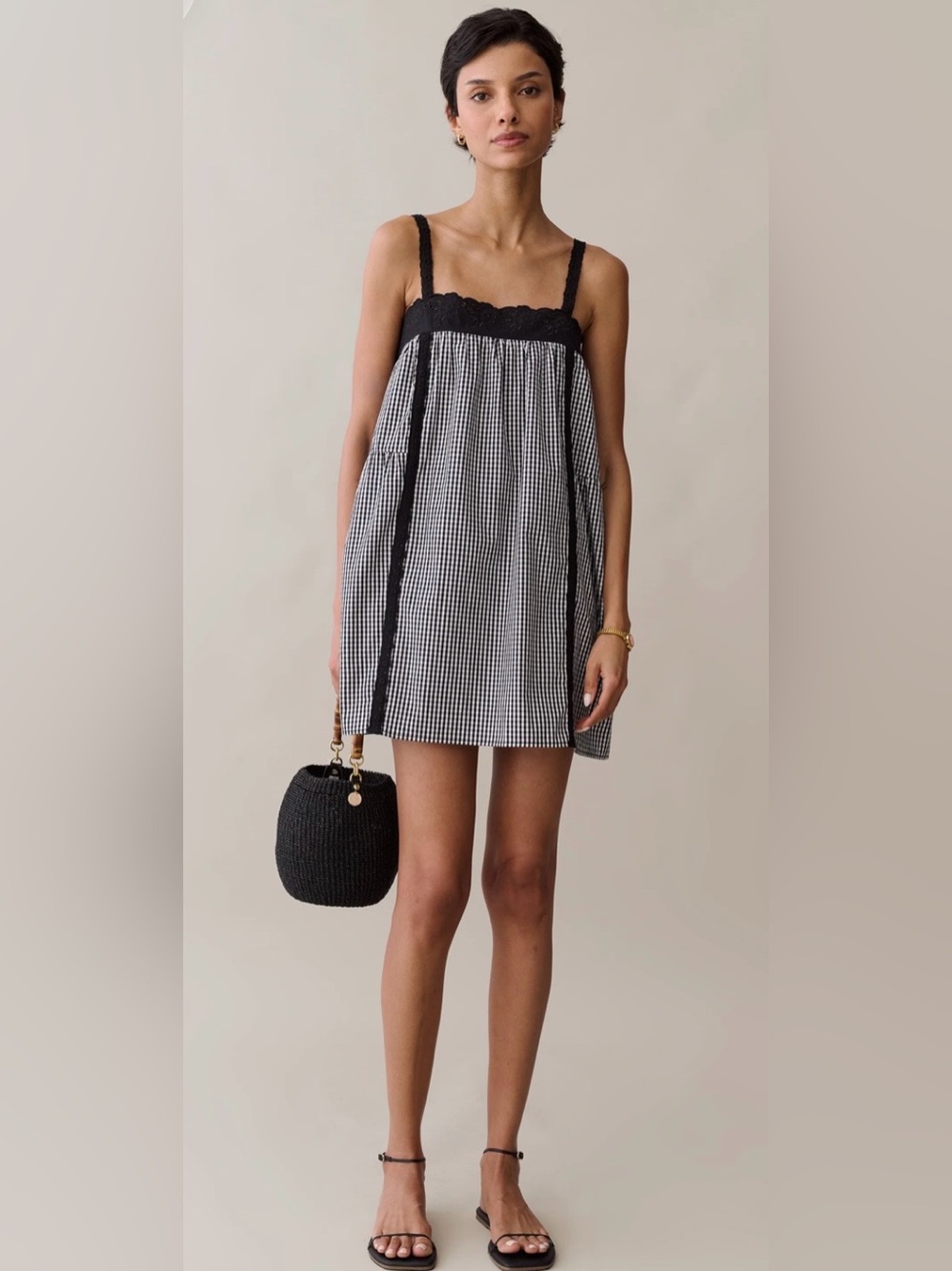 Kourt Aje-Inspired Florence Cotton Lace Dress Black Gingham NWT XS and Small